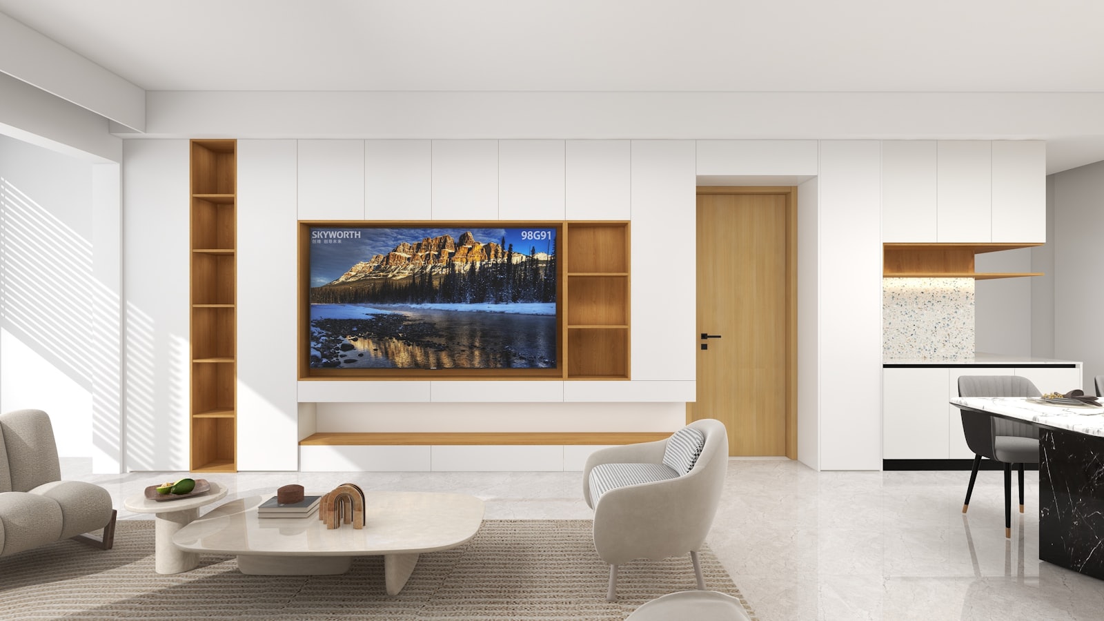 Wohnzimmer mit Möbeln und einem Flachbildfernseher an der Wand